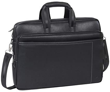 Rivacase Notebooktasche für Laptops bis 16 Zoll – Stilvolle Kunstleder Schultertasche mit gepolsterten Seiten und Trolley Strap für einen Rollkoffer/ 8940 Schwarz