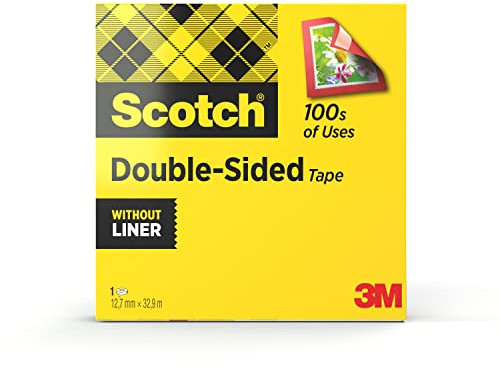 Scotch Double-Sided Tape, 1 Roll , 12 mm x 33 m - Clear Double Sided Sticky Tape, Strong, Long-Lasting, and Photo-Safe