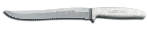 Dexter-Russell S158SC-PCP Sani-Safe 13483 Utility Slicer, 8 Scalloped Edge Stamped High Carbon Stain-Free Steel Blade, Textured Polypropylene White Handle, Serrated Kitchen Knife, NSF Certified
