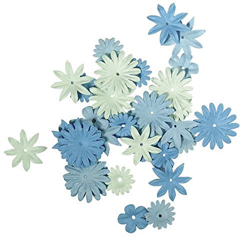 Rayher Mix Fleurs en papier 36 pcs 4 sortes, 1,5-2,5 cm, teintes bleues, 7895508, Vert