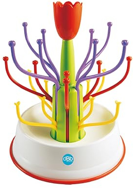 dBb Remond Égouttoir à Biberons Tulipe – Séchage Vertical Rapide et Efficace – Capacité 8 à 10 Biberons et Tétines – Compact et Gain de Place – Montage Facile – Blanc et Rouge – Pratique pour Cuisine