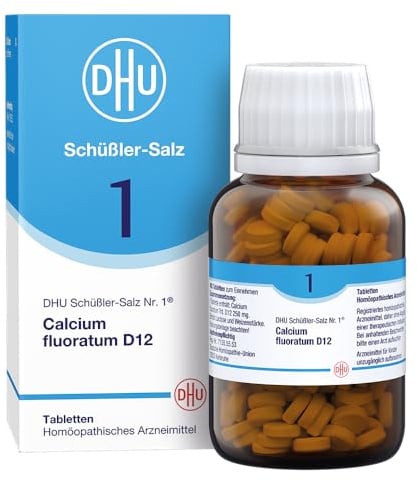 DHU Schüßler-Salz Nr. 1 Calcium fluoratum D12, 420 St. Tabletten | Das Mineralsalz des Bindegewebes, der Gelenke und Haut – das Original – umweltfreundlich im Arzneiglas