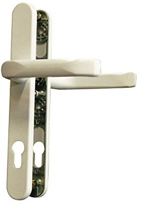 Alpertec 40315700 Schmalrahmengarnitur Schutzbeschlag Schildgarnitur Wechselgarnitur 92 mm, Vierkant 8 mm Drücker Weiss