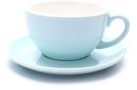 Coffeezone Latte Art Latte Cappuccino Cup and Saucer, Great Cup Shape for Coffee Shop and Barista, Ceramic (Bright Light Blue, 10.5 oz)