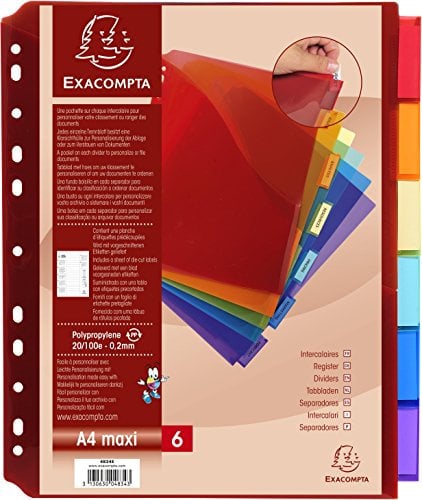 Exacompta 4834E Premium-Register mit Tasche für DIN A4 MAXI aus langlebigem Kunststoff 6-teilig volle Höhe 25 x 30 cm vollfarbig 6 Farben mit Etikettenbogen zum Beschriften Trennblätter