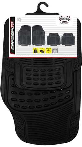 HEYNER® Auto Gummifußmatte 4er-Set schwarz Universal zuschneidbar Gummimatten Gummi-Fußmatten Gummi mit Haltenoppen Fahrer Beifahrer vorne hinten