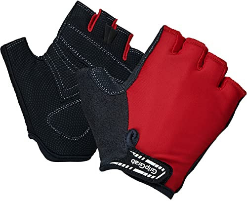 GripGrab X-Trainer Junior Kids Kurzfinger Kinder Fahrradhandschuhe Gepolsterte Halbfinger Kinderhandschuhe für Anfänger, M, Rot