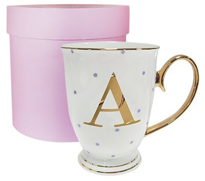 Bombay Duck 13 x 13 x 12 cm Letter A Alphabet Spotty Metallic Mug with Lilac Spots, White/Gold