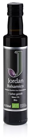 Jordan Olivenöl, Griechischer Bio Balsamico, 3 Jahre gereift, 250 ml | Vegan, sortenrein aus der St. Georgs Rebe, im französischen Eichenfass gereift, süßsauer, ohne Sulfite, GR-BIO-01