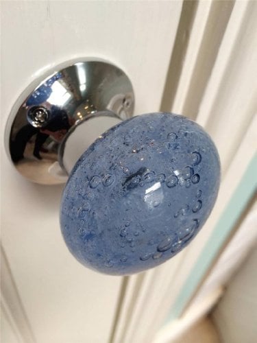Beautiful Pair of Large Blue Contemporary/Retro Round Smooth Bubble Glass Chrome Mortice Door Knobs/Handles