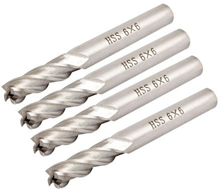 sourcing map 4 Pcs Hss Straight Shank 4 Flute End Mill 6 mm x 6 mm x 57 mm Pack of 4