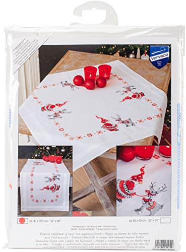 Vervaco Stickpackung Kreuzstich Set Vorgedruckt Tischläufer Wichtel Stickdecken Vorgezeichnet DIY Basteln Erwachsene Kreativ Stickläufer zum Selbersticken 40 x 100 cm Stickset