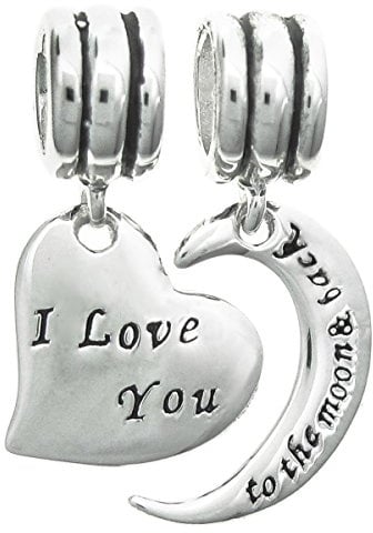 Queenberry Charm-Set mit Herz-Anhänger I Love You To The Moon & Back aus Sterlingsilber