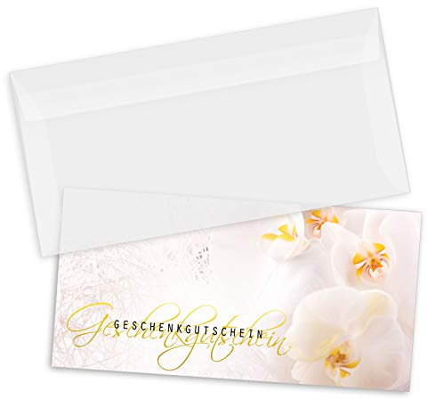 GESCHENKGUTSCHEINcom by POS-HAUER. Gutschein-Set. 100x Gutschein + Kuvert. Für Fußpflegesalon Podologie, blanko zum selber Ausfüllen.