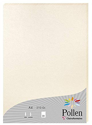 Clairefontaine 24386C Packung mit 25 Blatt Pollen, DIN A4, 210 x 297 mm, 210g, Perlmutt Elfenbein