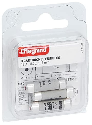 Legrand LEG92924 - Juego de 3 cartuchos de fusibles (16 A, 8,5 x 31,5 mm)