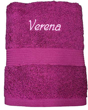 Krings Fashion Premium Handtuch 50 x 100 cm - Namen nach Wunsch individuell anpassbar - Hochwertig Bestickt - Deutsche Marke - 100% Baumwolle-Farbe cyclam-Stickfarbe wählbar