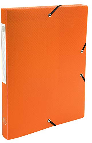 Exacompta 59689E Sammelbox OPAK mit Gummizug 25 mm breit aus blickdichtem Kunststoff mit Rückenschild für DIN A4 Archivbox Heftbox Dokumentenbox Zeichenbox orange