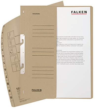 Original Falken 50er Pack Einhakhefter. Made in Germany. Aus Recycling-Karton mit halbem Vorderdeckel und kfm. Heftung für DIN A4 grau Hefter Sammelmappe Dokumentenmappe