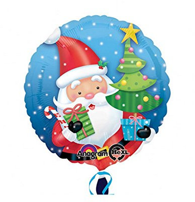 Amscan 2723901 - Standard Folienballon Santa mit Baum, 43 cm, Weihnachtsmann, Weihnachten, Heliumballon, Party, Dekoration, Xmas, Christmas, Santa Claus