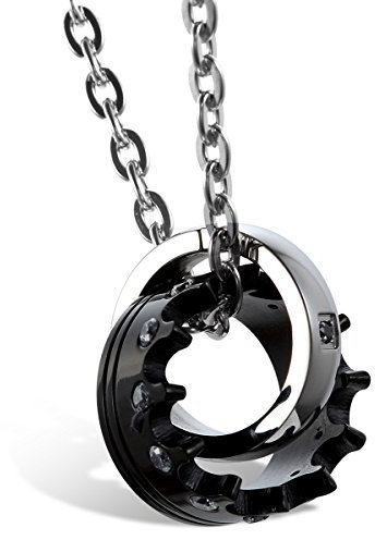 JewelryWe Schmuck Herren Krone Ring Edelstahl Partner-Anhänger mit 54cm Kette, Halskette Geschenke für Männer, Schwarz Silber, kostenlos Gravur