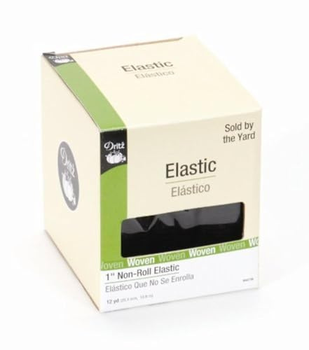 Dritz 9407B Non-Roll Woven Elastic, Black, 1-Inch by 12-Yard | Roll and Twist Resistant, For Waistbands, Leg Bands, Sleeves & Sewing Projects