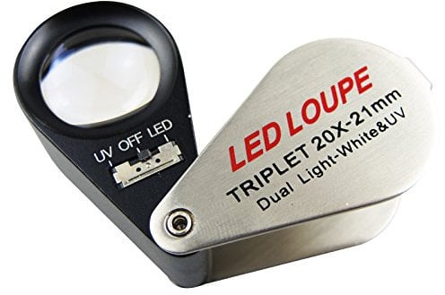 Juwelierlupe Lupe mit Licht 20-fache Vergrößerung, Einschlaglupe Faltlupe mit LED- und UV-Licht, Uhrmacherlupe für Diamanten, Juweliere, Münzen, Briefmarken 21mm Lupen