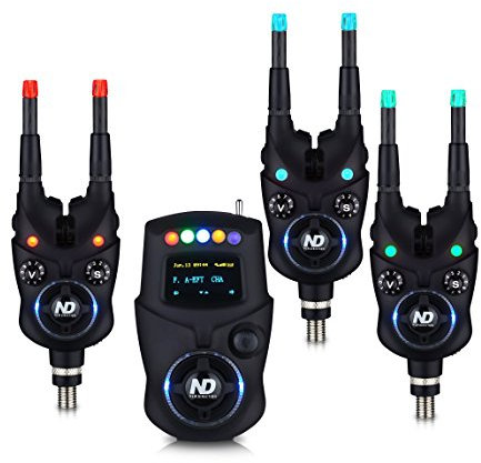 New Direction Tackle K9 Bluetooth Funk Bissanzeiger Set (3x K9, 1x R9 Mini-Receiver,1x Plastikbox, 6x Leuchten (R,G,B))