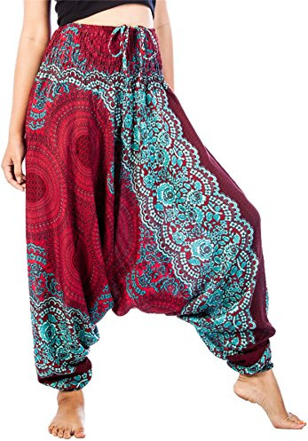 Lofbaz Damen 2 in 1 Haremshose & Jumpsuit mit gesmoktem Bund