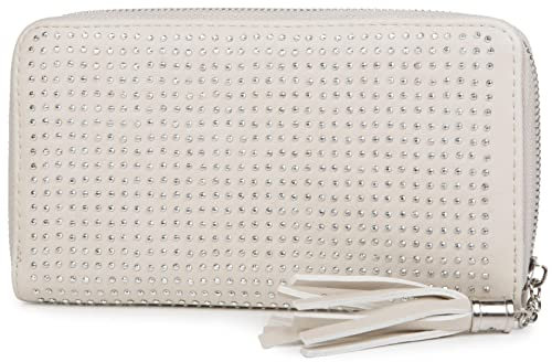 styleBREAKER Porte-Monnaie Design avec Application en Rivets Brillants sur Toute la Surface et Gland, Femmes 02040028, Couleur:Beige