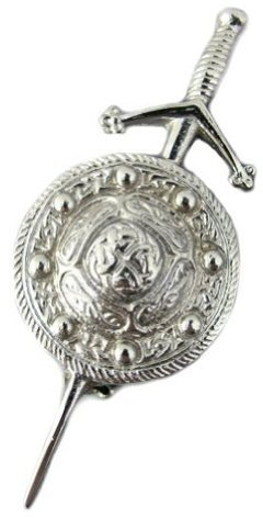 Tartanista - Dekorative Kiltnadel - mit einem traditionellen schottischen oder irischen Design/Emblem - Schwert mit keltischem Schild - verchromt