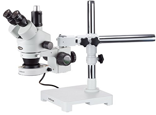 AmScope SM-3T-80S Trinokulares Zoom-Stereomikroskop am Auslegerständer mit 80 LED-Licht, 7X-45X, Weiß