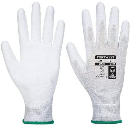 Portwest Antistatischer PU-Handflächen Handschuh, Größe: XXL, Farbe: Grau, A199GRRXXL