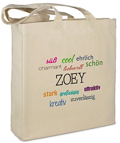 Stofftasche mit Namen Zoey - Motiv Positive Eigenschaften - Farbe beige - Stoffbeutel, Jutebeutel, Einkaufstasche, Beutel