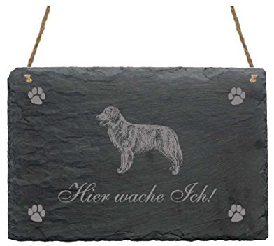Schiefertafel « Hier wache ich - GOLDEN RETRIEVER » Schild mit Hunde Motiv - für Eingang Haus Garten Terrasse Haustür Tor - Dekoschild Dekoration Türschild