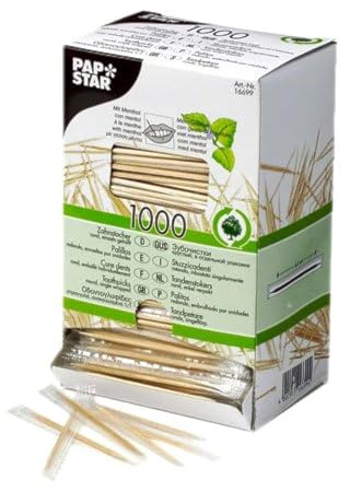 1000 Zahnstocher Holz in hygienischer einzelverpackung im praktischen Spender mit Menthol Gastronomie Grillen