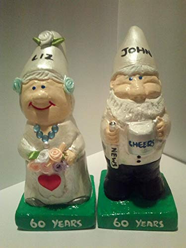 60th diamond wedding anniversary mr and mrs gift gnome figurines..great unique gift..free personalisation