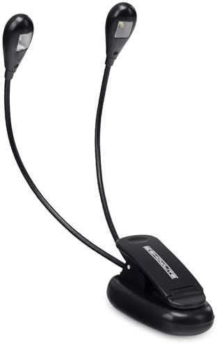 Showlite Bright Light 2 LED Notenpultleuchte (4 sehr helle Hochleistungs-LEDs, 2 biegsame Schwanenhälse zur optimalen Positionierung, starke Klemme für sicheren Halt, energieeffiezient und langlebig)