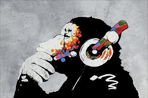 1art1 Streetart Poster Banksy AFFE mit Kopfhörern, Musik Plakat | Bild 91x61 cm