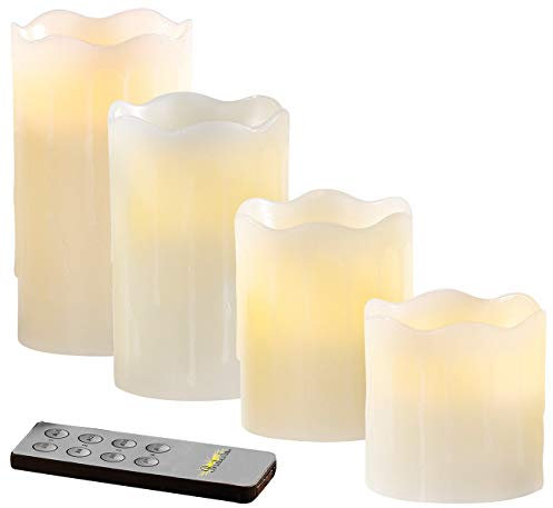 Britesta Adventskerzen LED: 4 flackernde LED-Echtwachskerzen mit abgestufter Höhe, weiß (Kerze mit Fernbedienung, Stumpenkerze, Batterie Leuchten)