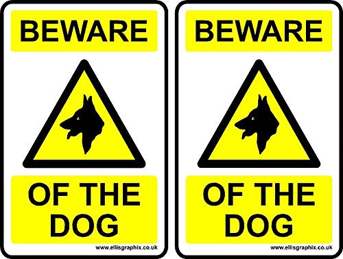 2 x Self Adhesive Beware of the Dog Vinyl Sticker Sign, 100 x 150 mm by Ellis Graphix
