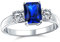 Zeitloser klassischer Stil 2CT Rechteck Blau Simulierter Saphir Smaragd Schliff Drei Steine Vergangenheit Gegenwart Zukunft Versprechen Verlobungsring für Frauen .925 Sterling Silber Plain Band