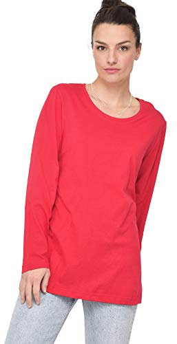 Ulla Popken Women's Basic-Shirt, Rundhalsausschnitt, Slim, Baumwolle Longsleeve T, Red (57), 28-30