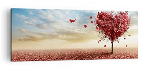 ARTTOR Leinwandbild 140x50cm Wandbild Landschaften Natur - 2609 | Herbst Baum Blatt Panorama Groß XXL Wanddekoration Wohnzimmer Schlafzimmer Wanddeko Wand Kunstdruck Wandkunst ARTTOR