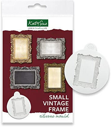 Katy Sue Small Vintage Picture Frame Silicone Mould for Cake Decorating & Crafts - Outer Frame Size = 47 x 35 mm, Inner Aperture Size = 32 x 21 mm