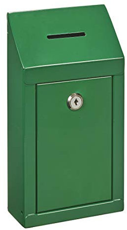 Spendenbox aus Metall zur Wandmontage oder für die Arbeitsplatte, mit Münzschlitz, Schloss mit 2 Schlüsseln grün