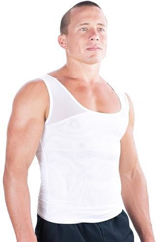 Esteem Apparel Men’s Chest Compression Shirt Slimming Body Shaper Undershirt to Hide Gynecomastia (White, X-Large)