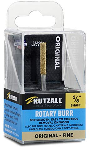 Kutzall Fraise Rotative à Cylindre Original, Axe 1⁄8, Fine - Accessoires de Travail du Bois pour Dremel, Foredom, Milwaukee. Carbure de Tungstène Abrasif, 3.1mm Dia. X 22.2mm de Longueur, C-18-EG