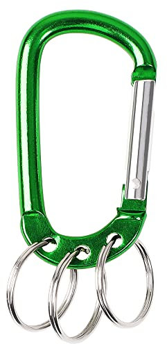 sourcingmap Carabiner Keychain Clip, Aluminum D Ring Clips with 3 Key Ring for Hanging, Large Locking Spring Snap Hook in Loaded Gate Hammock Swing Outdoor Hiking Fishing, 1 PCS Green