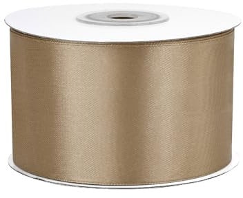 Satinband 50mm x 25m Rolle - FARBAUSWAHL in 3/6/12/18/25/38/50/75/100mm - farbecht & waschbar - Schleifenband für Hochzeit - Geschenkband zum Verpacken Dekorieren Basteln - Hellbraun 846